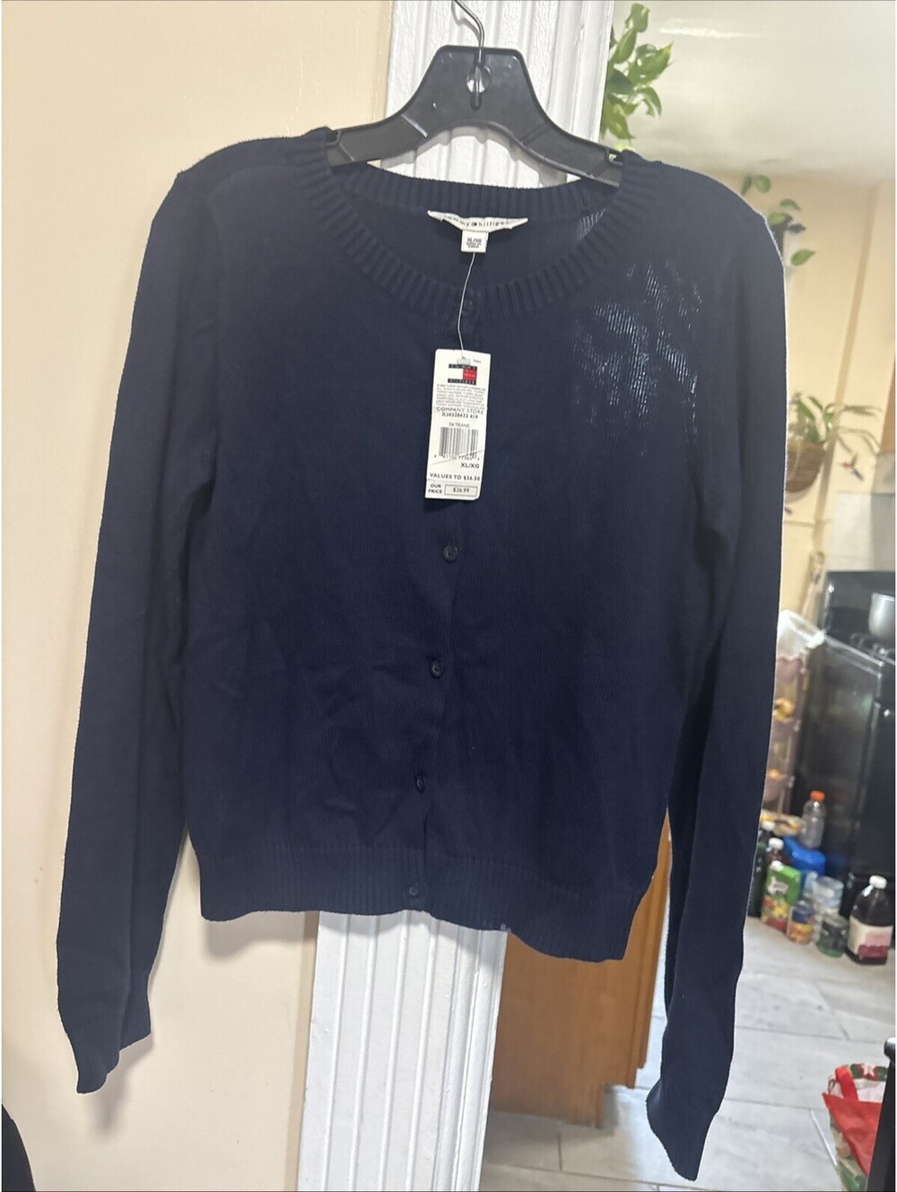 Tommy Hilfiger Women's Button-Up Shirt Size XL Front Cardigan Sweater Navy